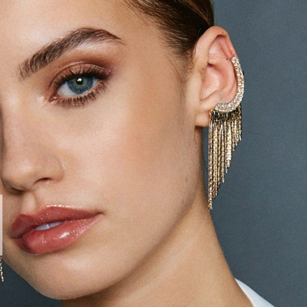 Karen Millen Gold Drop Ear Cuff Earrings NWT